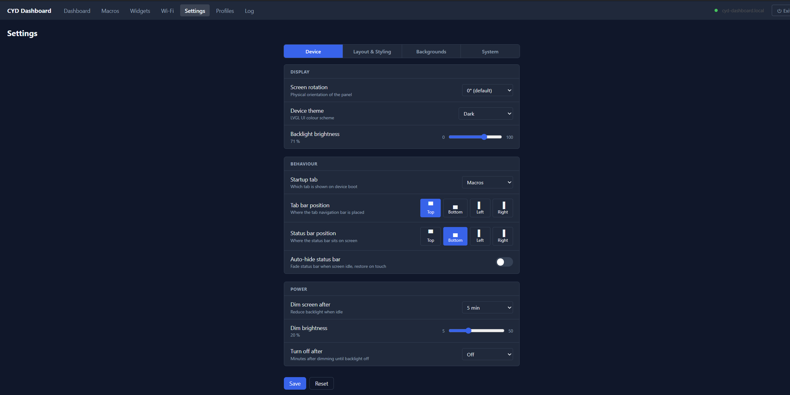 Web UI — Settings